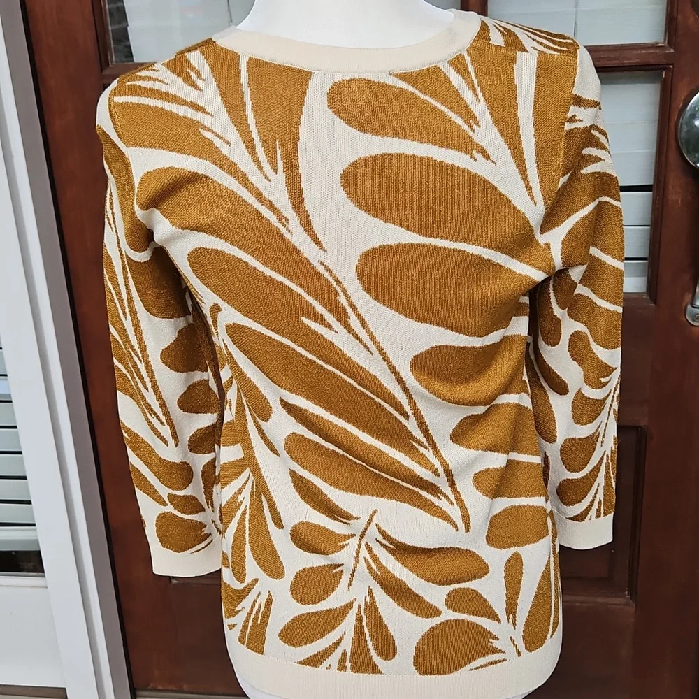 Ann Taylor Leaf Print Shimmer Pull Over Sweater